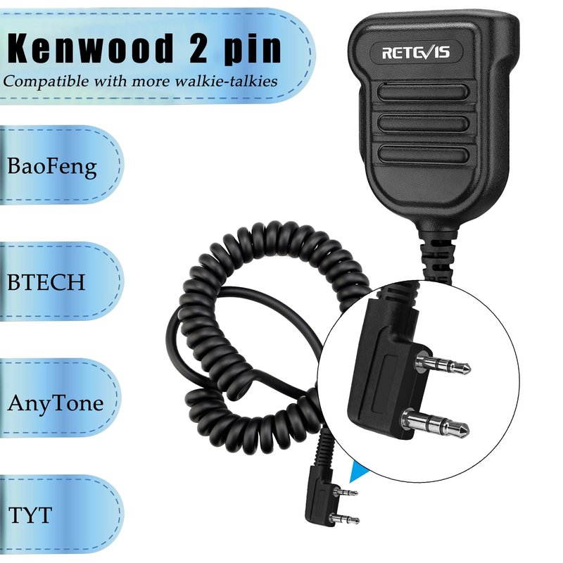 Retevis Heavy Radio Microphone,IP54 Waterproof Shoulder Mic,Police Walkie Talkie Mic,for RT22 H777 RT21 RT68 RT86 RT85,Compatible with BAOFENG UV-5R BF-F8HP UV-5G Plus 5RM BF-888S Kenwood BTECH(1Pack)