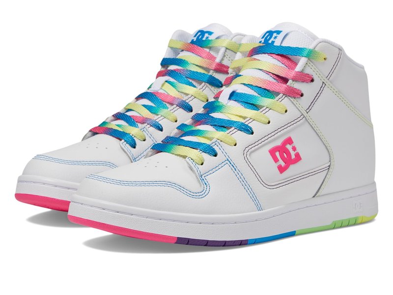 DC Women's Manteca 4 Hi Skate Shoe White/Rainbow 5