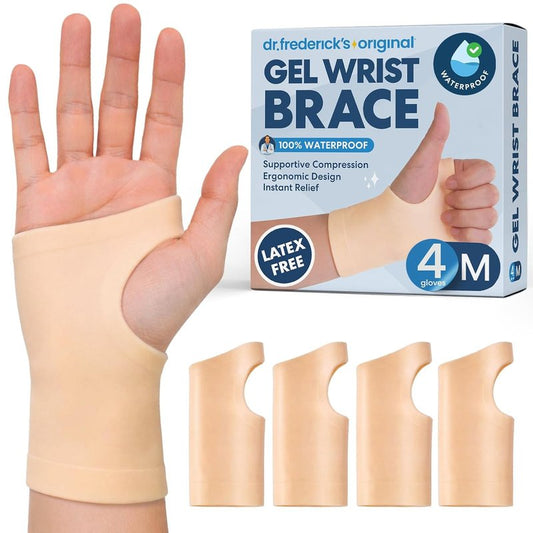Dr. Frederick's Gel Wrist Brace - Waterproof Fingerless Compression Sleeve for Carpal Tunnel Relief | Fits Left & Right Hand - Medium