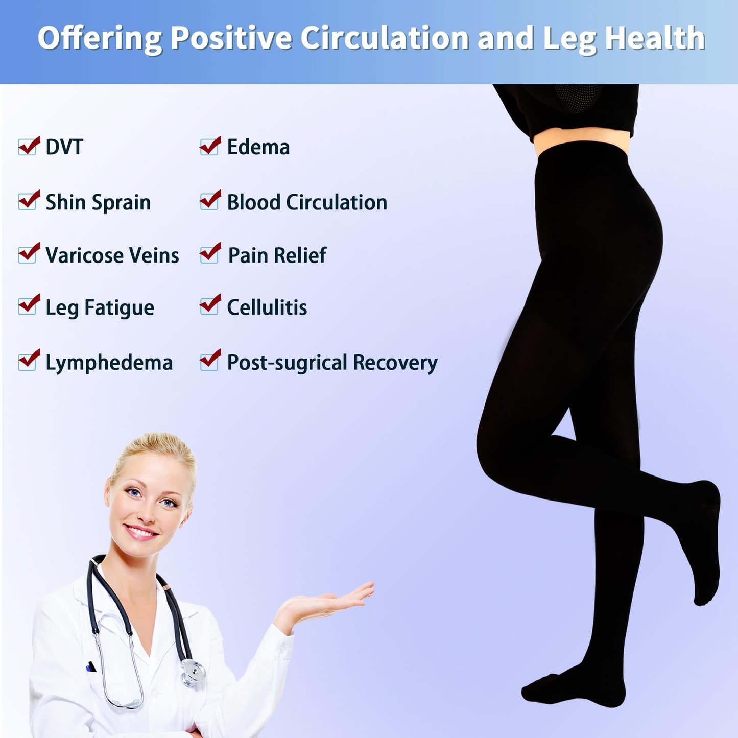 Medical Compression Tights for Women, 20-30 mmHg Closed Toe Compression Pantyhose Support Graduated Compression Stockings Leggings Tights for Varicose Veins Edema
