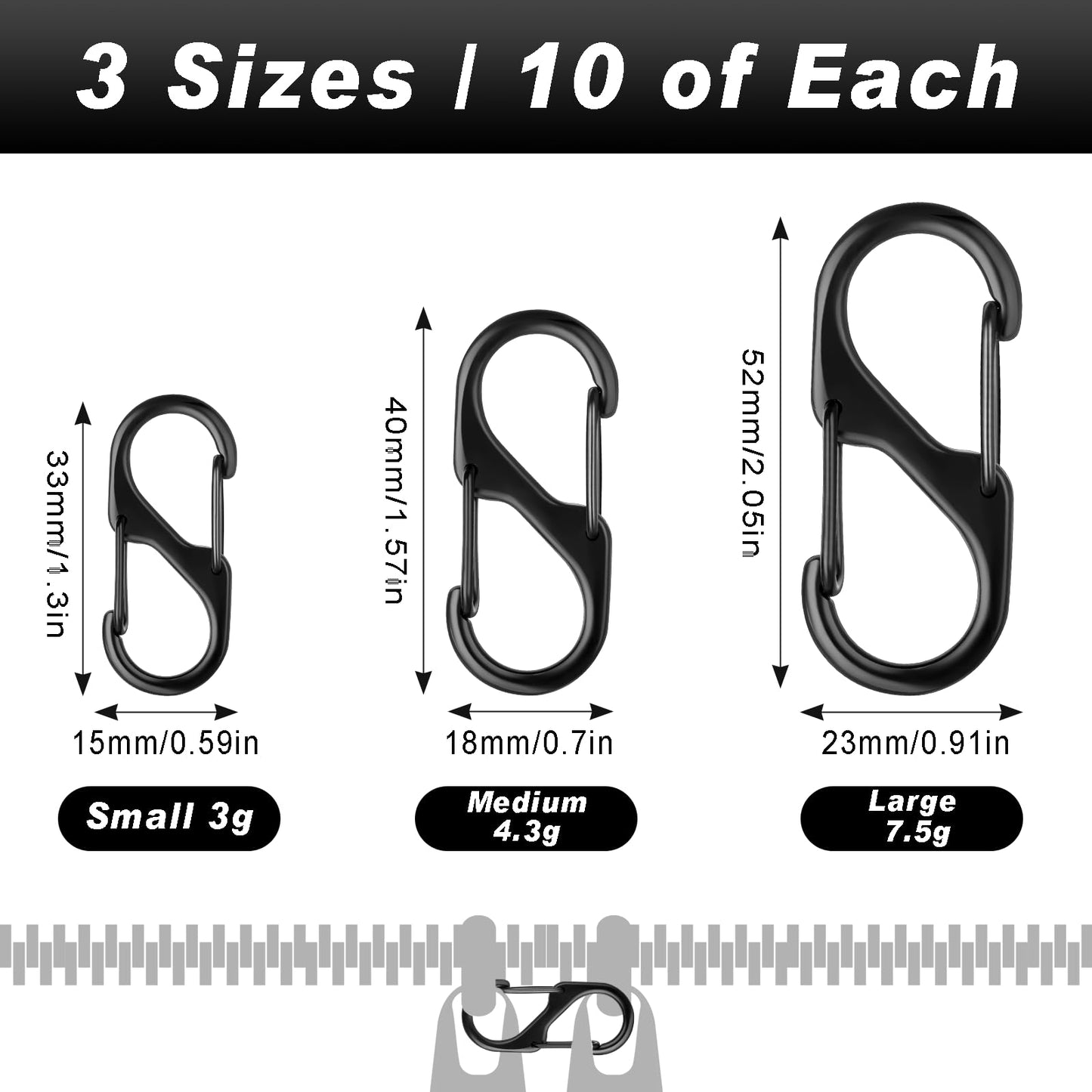 30pcs S Carabiner Zipper Clips Anti Theft,Quick Disconnect Zipper Pull Locks for Backpack, Dual Spring Carabiner Snap Hook for Camping Hiking Luggage Outdoor Fishing Suitcase