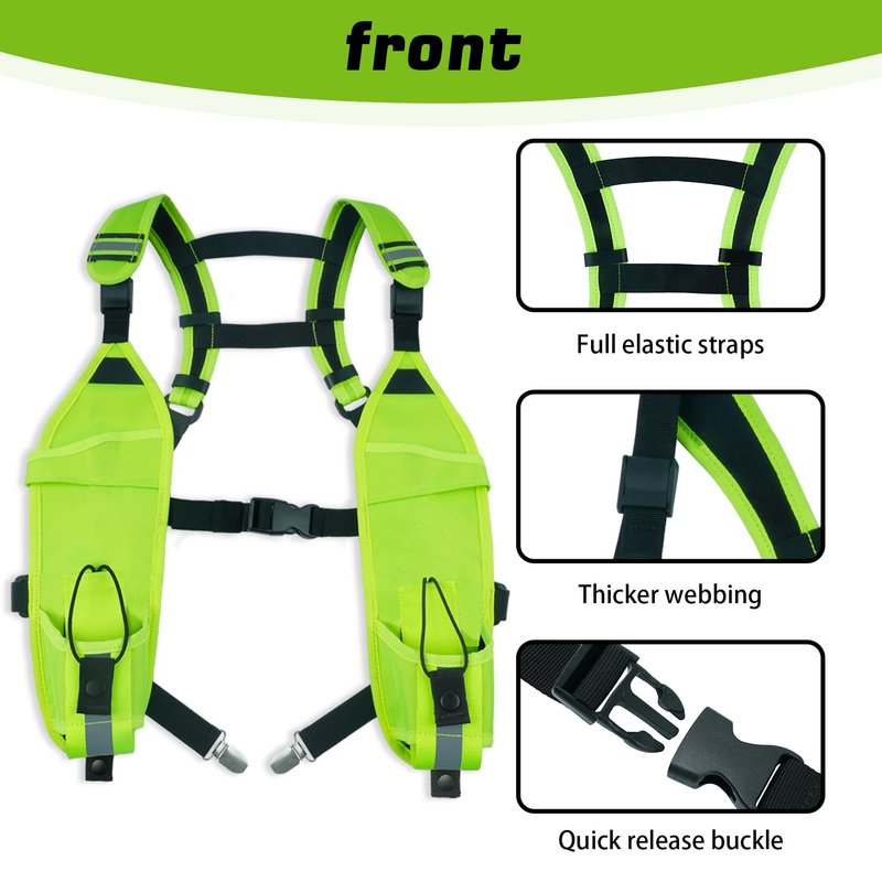 KUNN Radio Harness with Chest Buckle, Double Shoulder Holder for Walkie Talkie, Universal Holster for Police, Lime