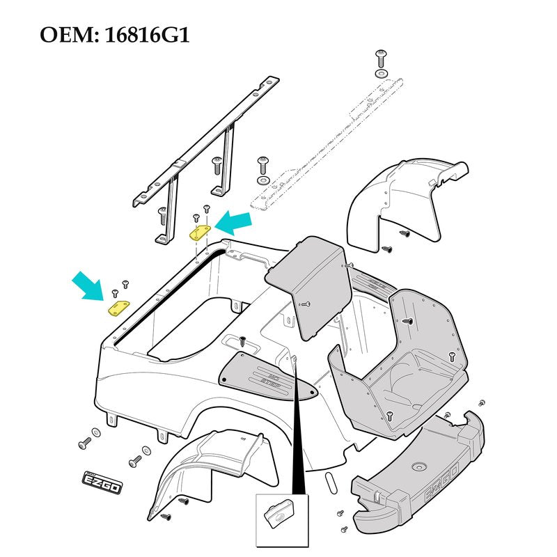 10L0L Golf Cart Seat Bottom Hinge Plate for EZGO RXV 2008-up Gas & Electric, 2 Set, OEM# 71610-G01, 602558