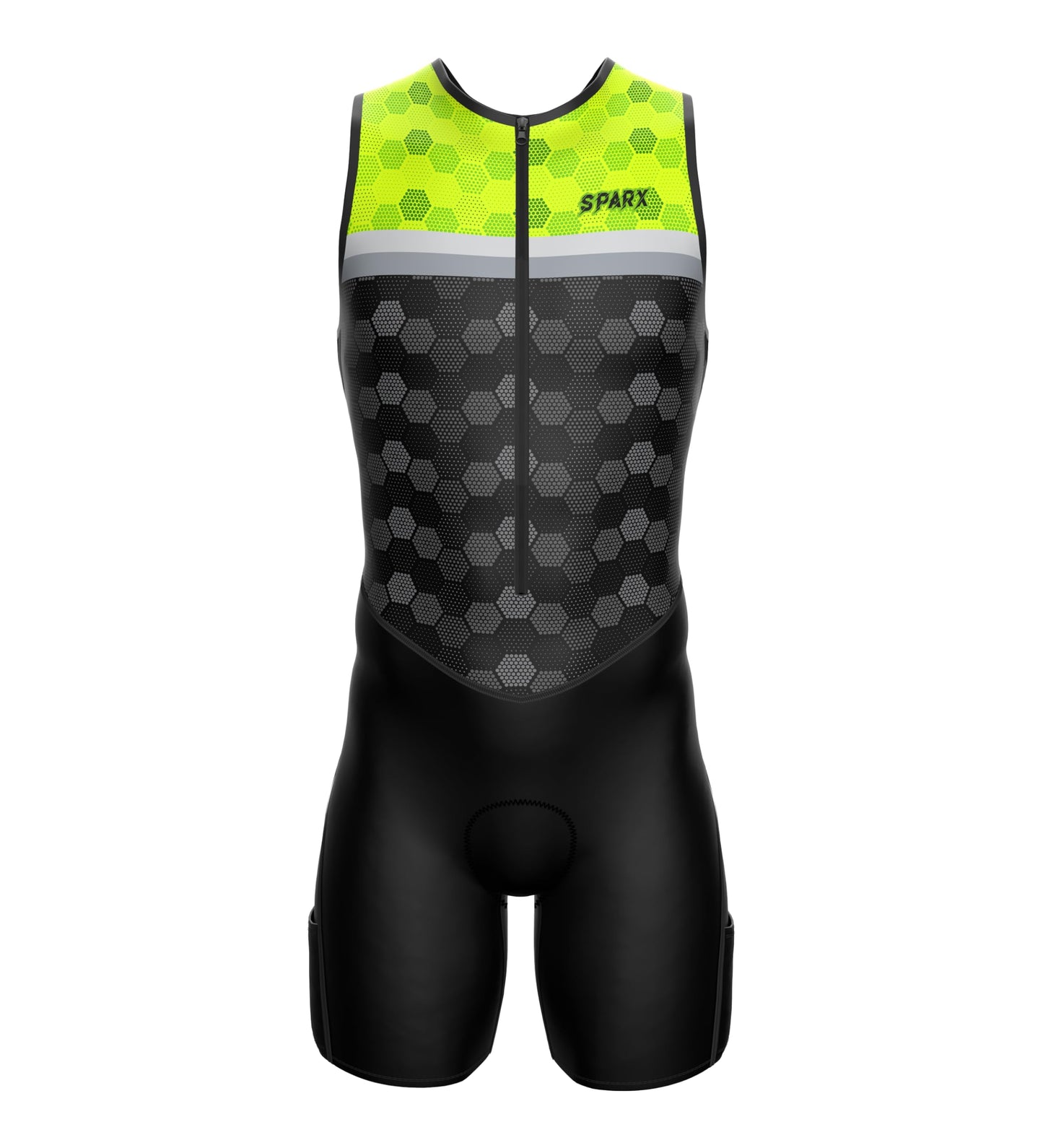 Sparx Men's Premium Triathlon Suit – Padded, Quick-Dry, Compression Fit, Lightweight Tri Suit for Swim, Bike, Run Race & Training (Neon Hexagon, 3XL)