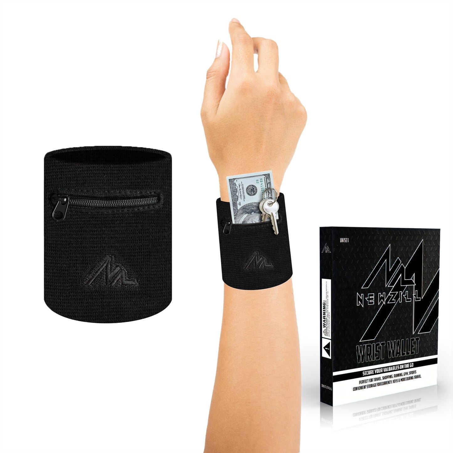 NEWZILL Wrist Wallet Wristband with Zipper - Cotton Sweatbands for Men & Women, Ideal for Running, Walking, Basketball, Football, Tennis, Hiking