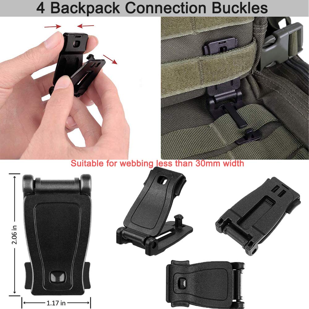 Molle Accessories Kit of 30 Attachments for 1" Webbing Molle Bag Tactical Backpack Vest Belt, Molle Attachments with Molle Pouches D-Ring Grimloc Locking Gear Clip Web Dominator Elastic Strings Buckle