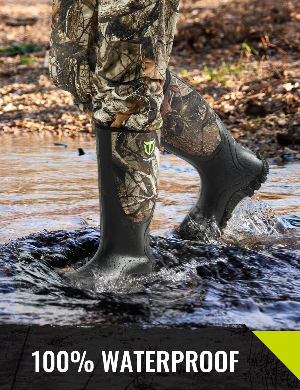 TIDEWE Rubber Boots for Men, Rain Boots with Steel Shank, Camo, 12