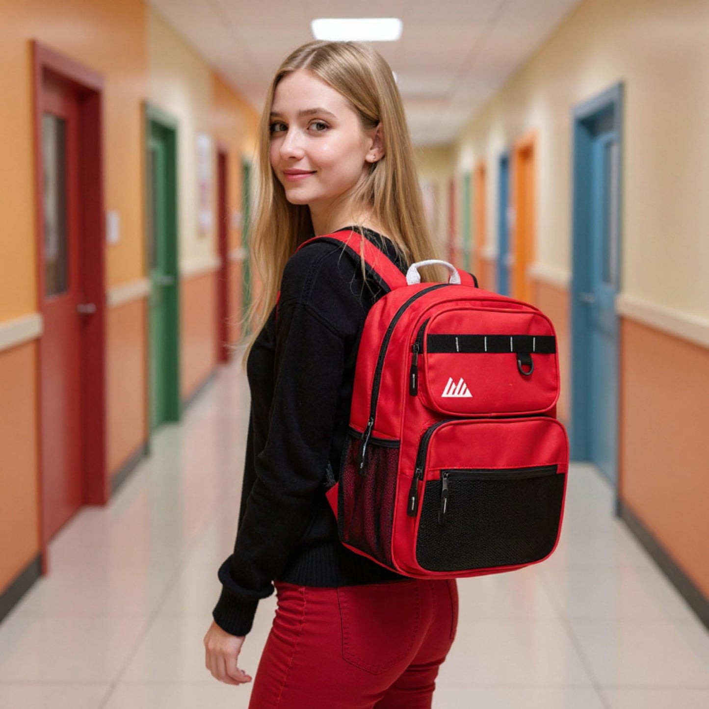 Summit Ridge Travel Backpack for Men and Women, Spacious Work Daypack with Water Bottle Pockets (Red)