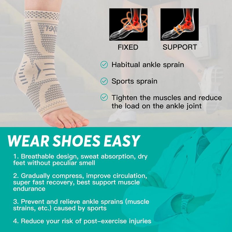 Copper Infused Ankle Brace - Compression Sleeve for Sprains & Tendonitis | Skin Silver, Size S
