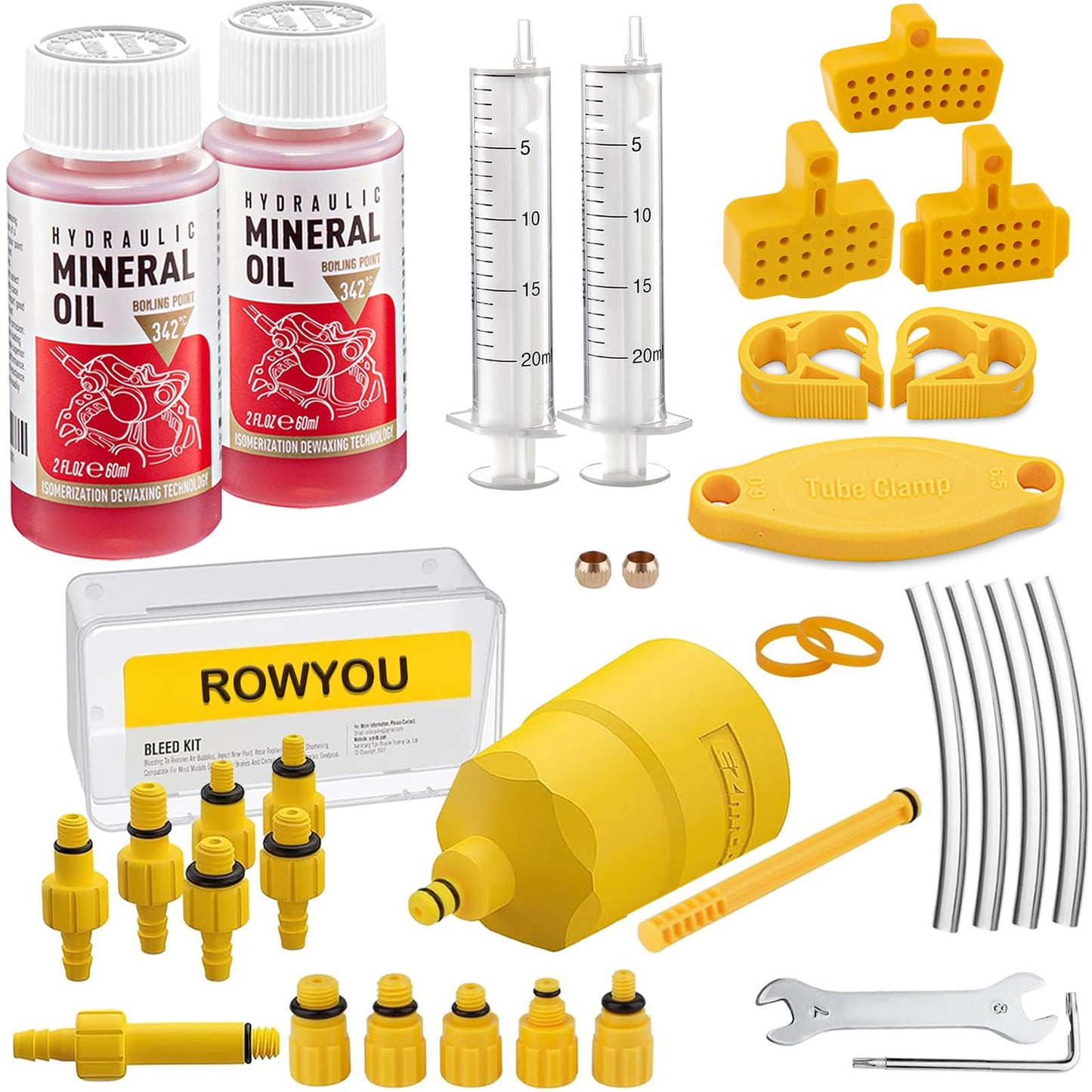 Brake Bleed Kit for Shimano, TEKTRO, TRP Hydraulic Disc Brakes, Brake Fluid Bleeder Kit for MTB/Road, with Performance Mineral Oil Brake Fluid 120ml/4oz, Professional Brake Bleed Kit
