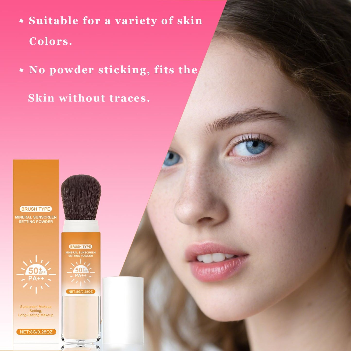 Lyjinbc Mineral Sunscreen Setting Powder, SPF 50 Transparent Brush Powder, Long-Lasting,Lightweight Breathable, Oil Control Natural Matte, Suitable for Face, Scalp & Hair