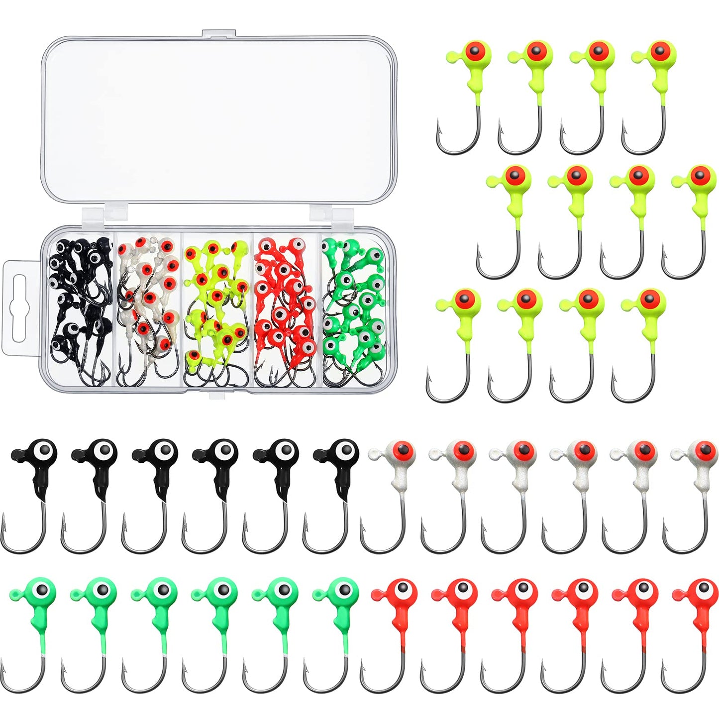 Skylety 60 Pcs Crappie Jig Heads for Fishing Lures Baits Hooks for Freshwater Saltwater Bass Trout(1/16 oz,Bright Colors)