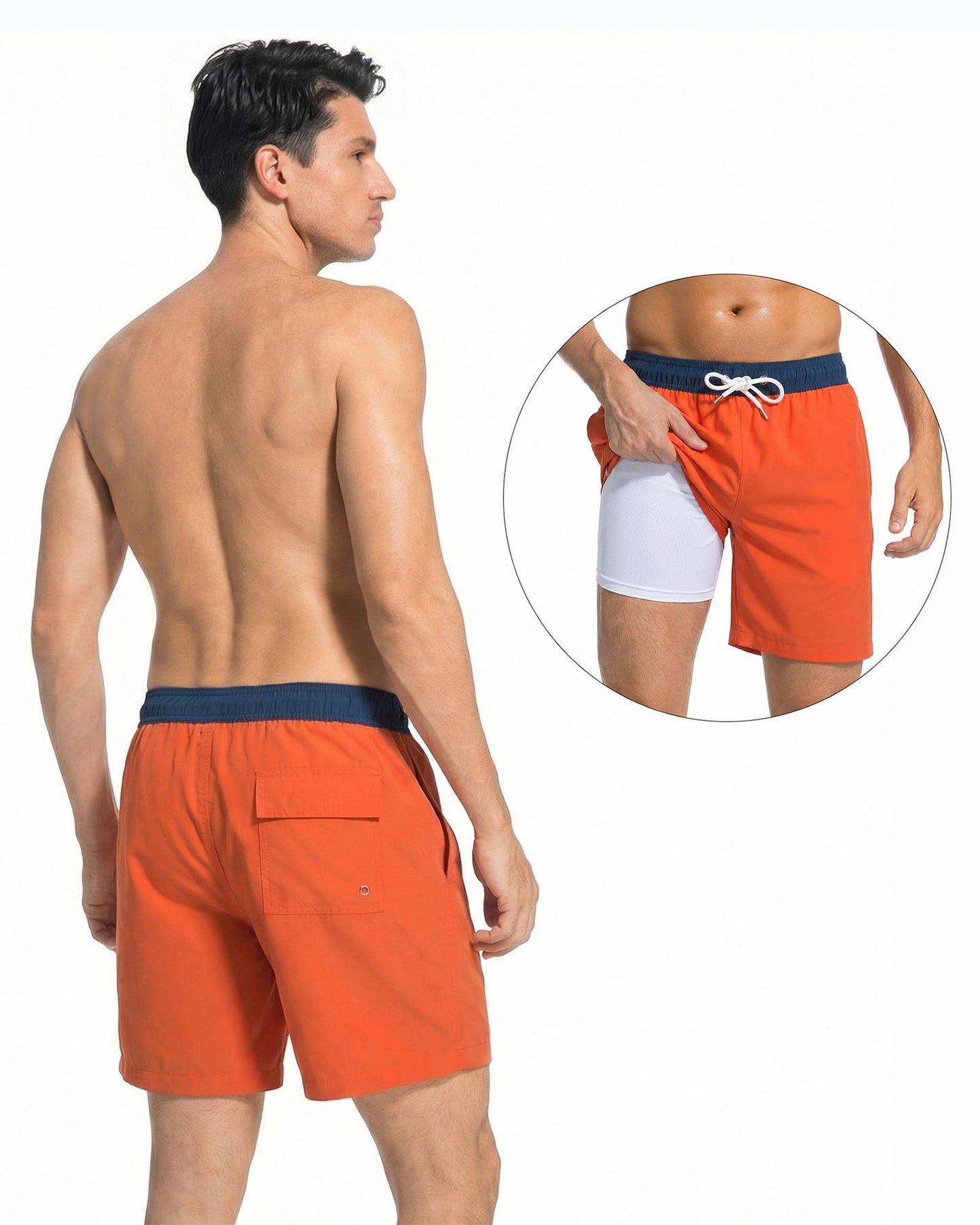 KudouYuv Mens Swim Trunks 2 in 1 Men Board Shorts Quick Dry 5 Inch Swim Suits Beach Short with Compression Mesh Lining Orange