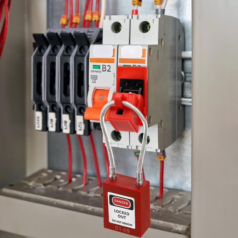 Noamus Lockout Tagout Padlock Set - 10 Steel Cable Safety Locks with 20 Keys | Red Keyed for Electrical Devices
