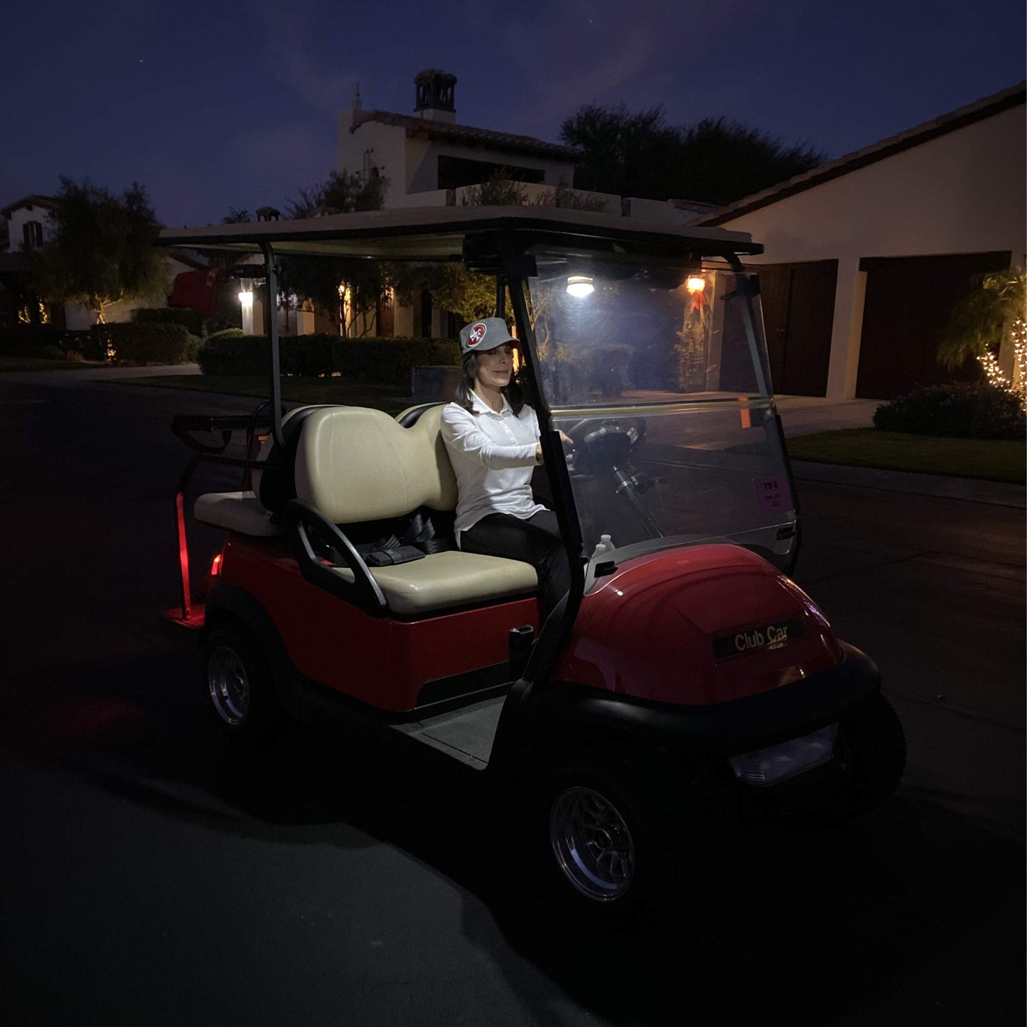 2-Pk Universal Golf Cart Roof Stick On Anywhere One Touch LED Light fits Club Car, Onward, Precedent, EZGO, Yamaha, Garia carts, AAA Battery Powered Puck Designed for Golf cart use, Great Golf Gifts
