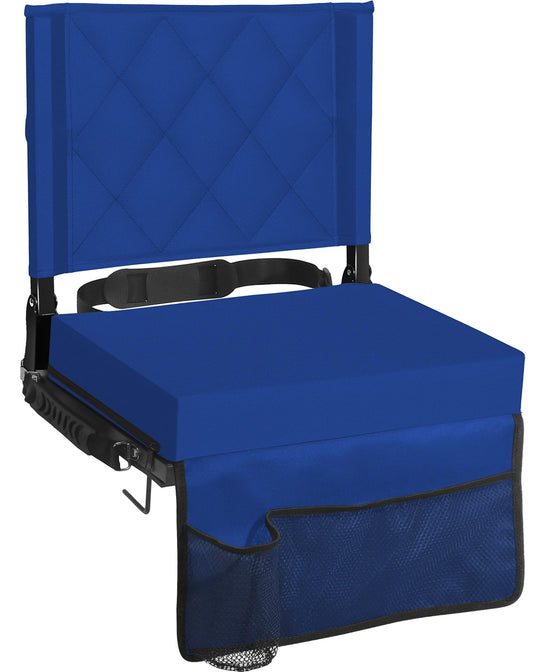 Sheenive Stadium Seats for Bleachers with Back Support, Bleacher Seats with Backs and Cushion Wide, Padded Portable Folding Comfort Stadium Chair with Shoulder Strap, Perfect for Sports Events, Blue