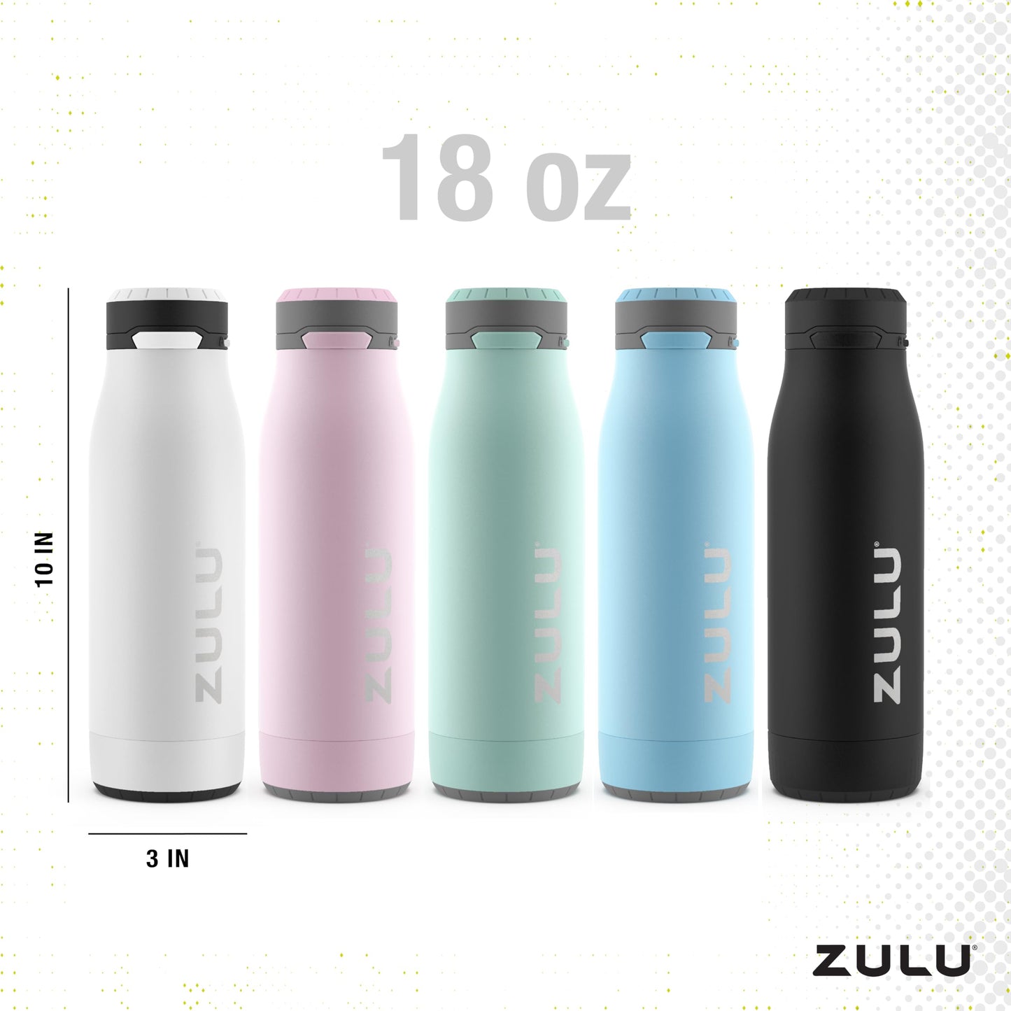 Zulu Ace 18oz Vacuum Insulated Stainless Steel Water Bottle with Chug Spout, Leak-Proof Locking Lid and Removable Base for School, Backpack, Sports, Gym, Travel, Ice Blue