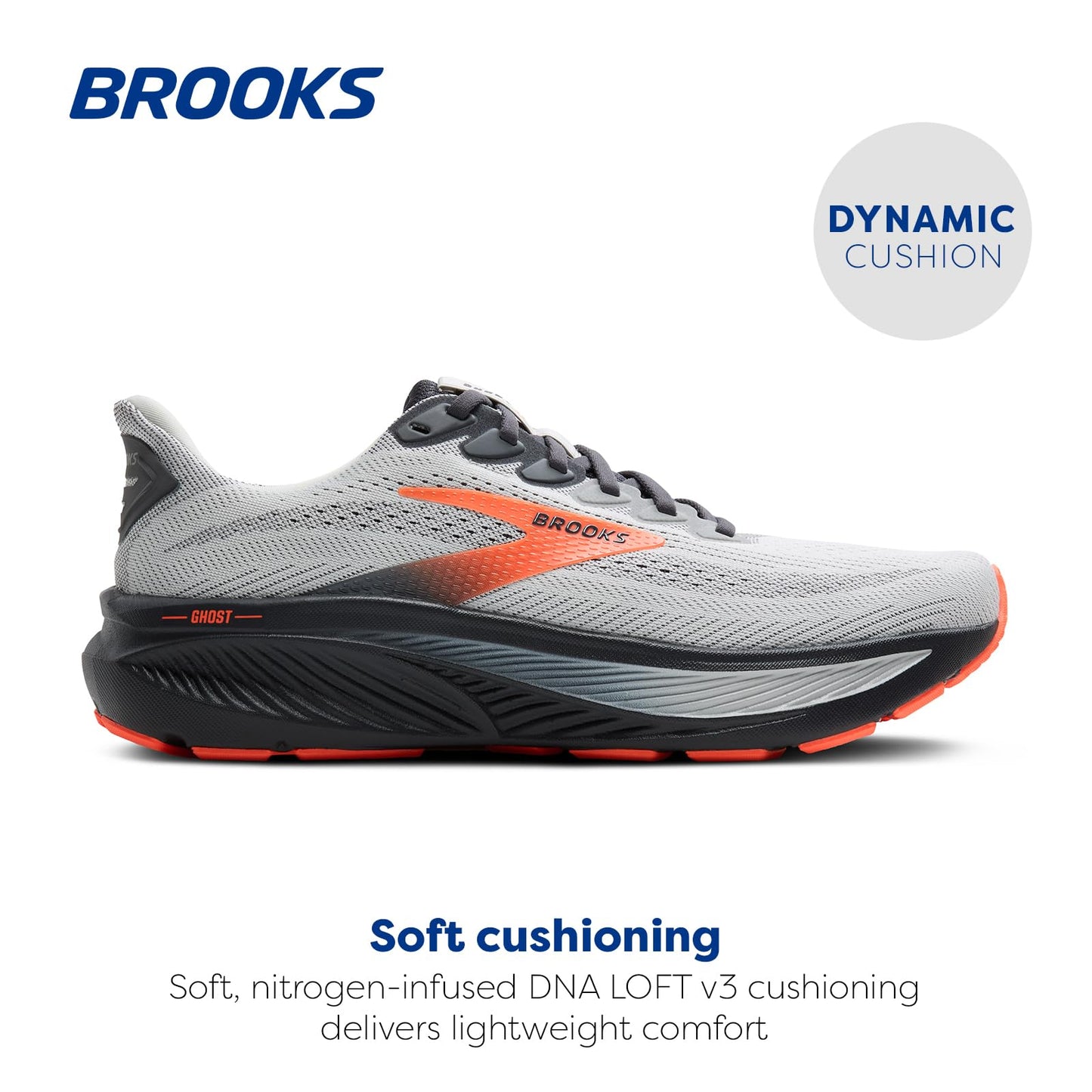 Brooks Men’s Ghost 17 Neutral Running Shoe - Oyster Mushroom/Orange/Ebony - 10.5 X-Wide