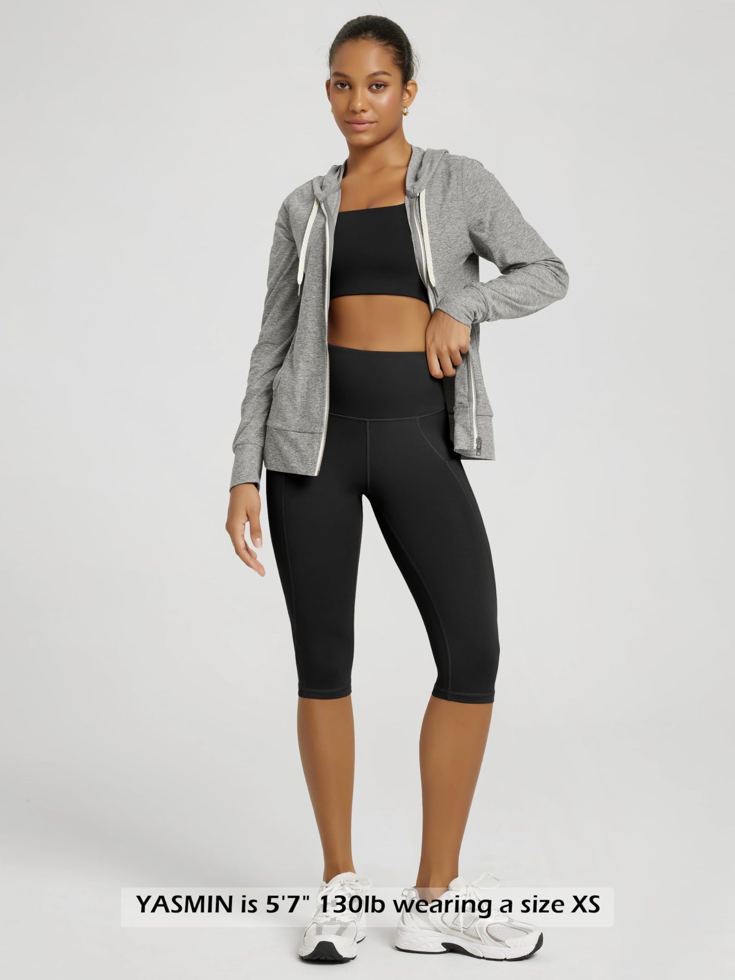 ODODOS Women's Knee Length High Waisted Yoga Capri Leggings with Pockets, Workout Running Sports Athletic Yoga Capris, Black, X-Large
