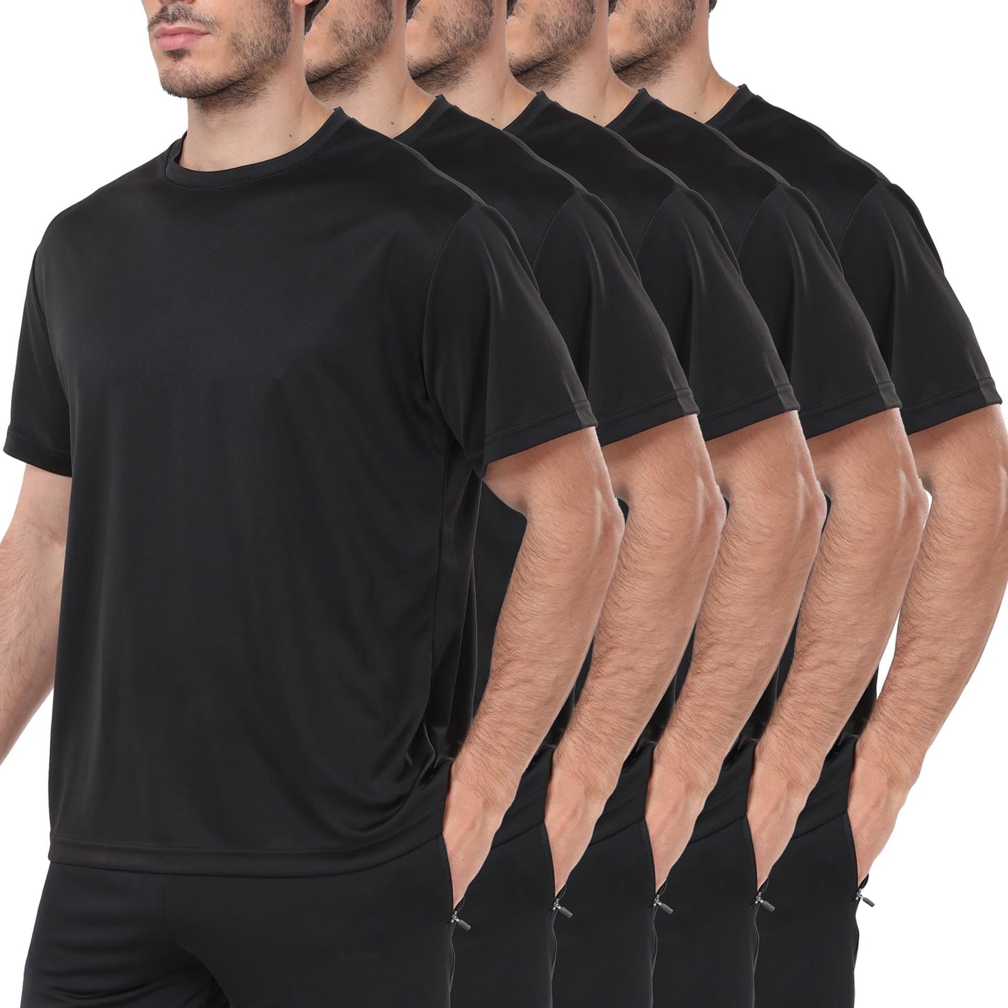 HovSiyla 5 Pack Workout Shirts for Men Athletic Running Gym Quick Dry Short Sleeve Performance Moisture Wicking T Shirt-Black-M