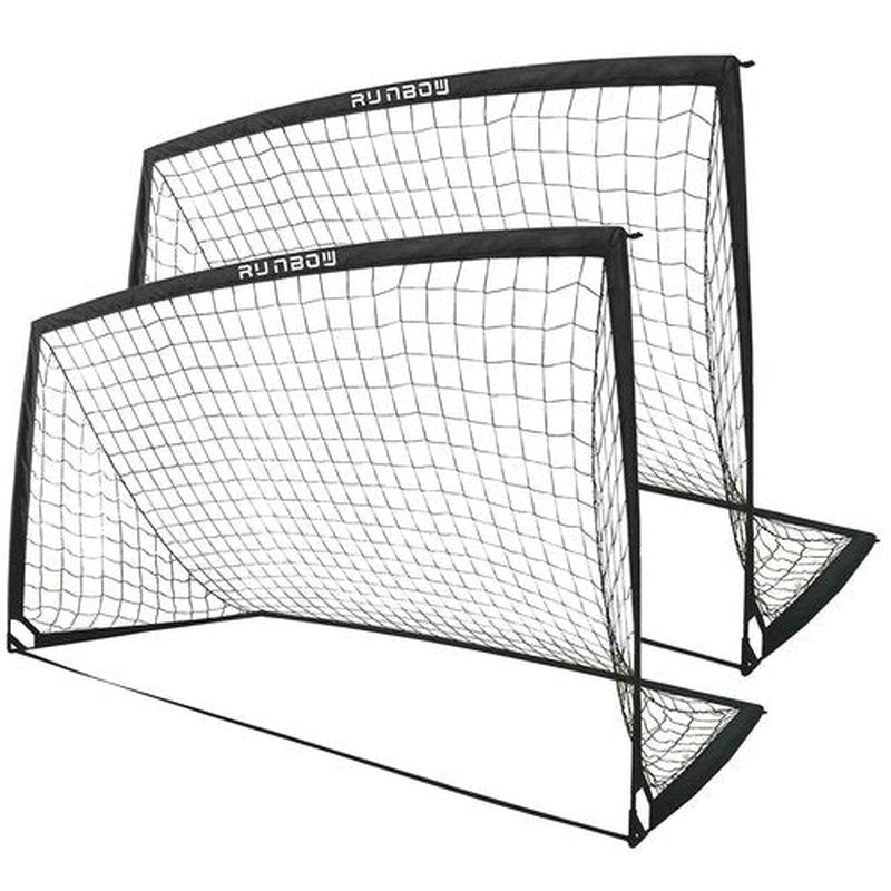 RUNBOW 9x5 ft Portable Kids Soccer Goal for Backyard Adult Junior Large Practice Soccer Net with Carry Bag (9x5FT, 2 Pack, Black)
