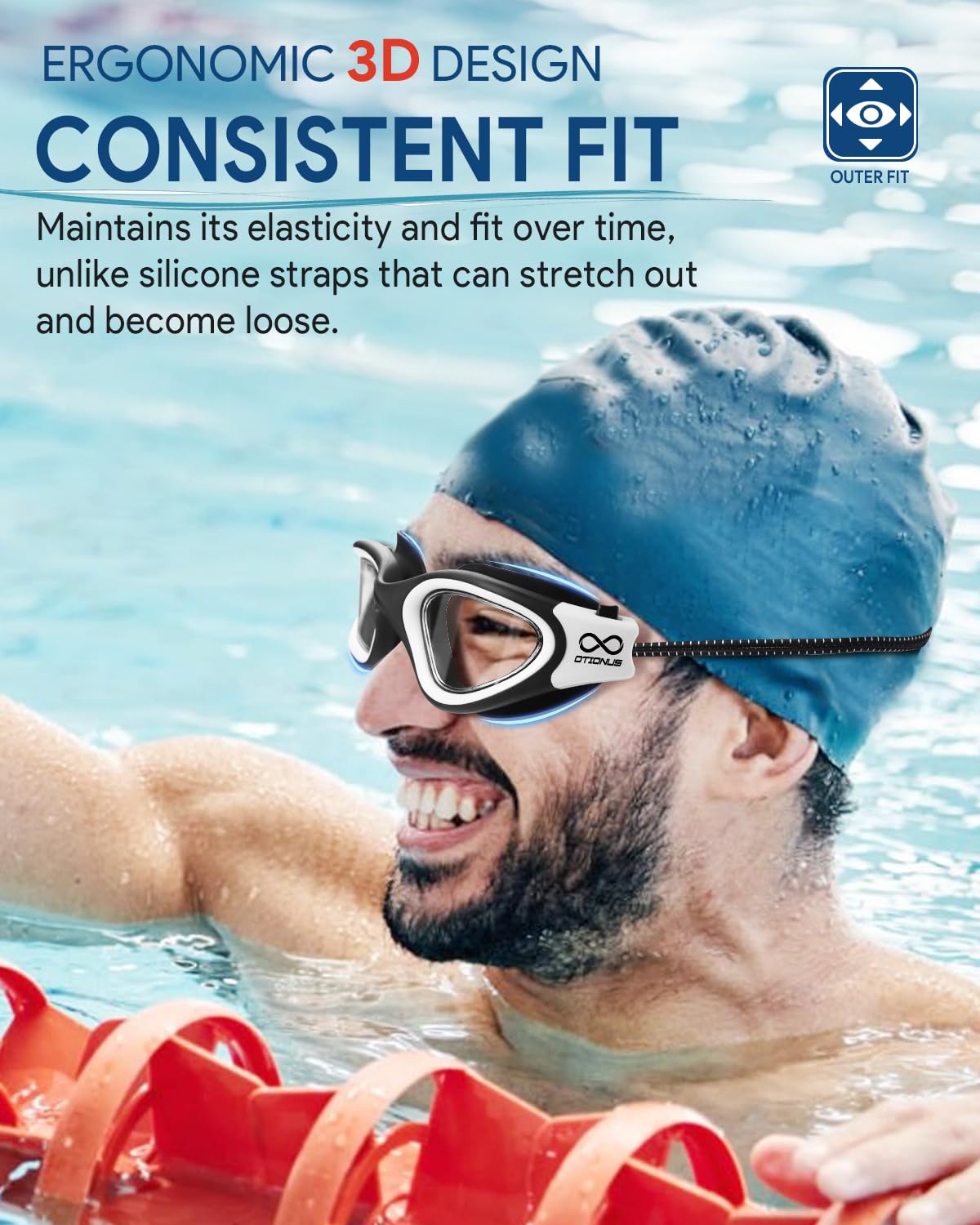 Otionus Swim Goggles Adult, Polarized Adult Swimming Goggles Bungee Strap No Hair Pulling Anti-fog Pool Goggles for Men Women