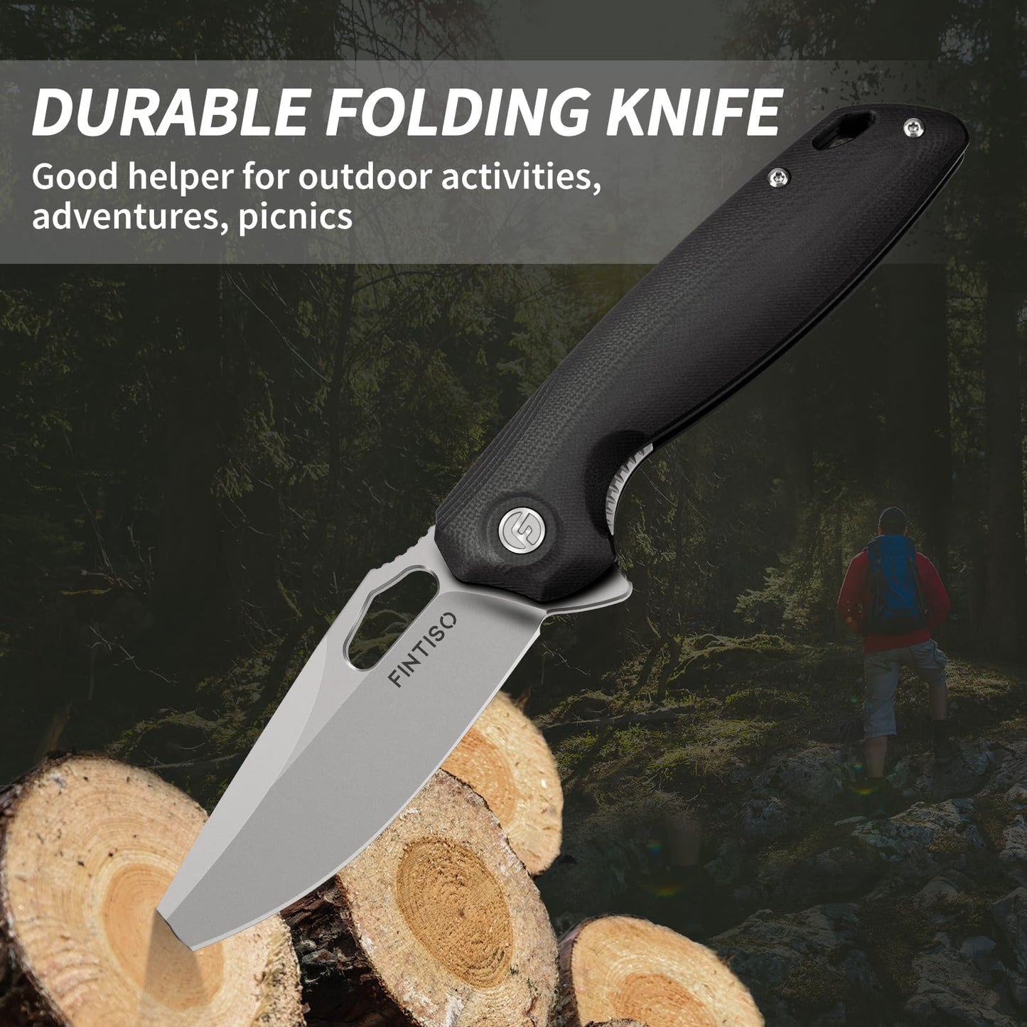 FINTISO Pocket Knife 3.38" Folding Knife Premium Swedish 14C28N Blade, High-End Design EDC Knife with G10 Handle, Camping Survival Hiking Knife, Best Gift for Men Women