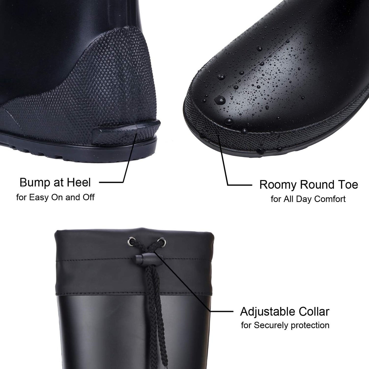 Asgard Women's Mid Calf Rain Boots Collar Gardening Boots Ultra Lightweight Portable Garden Shoes Black 39 (Size 8-8.5)