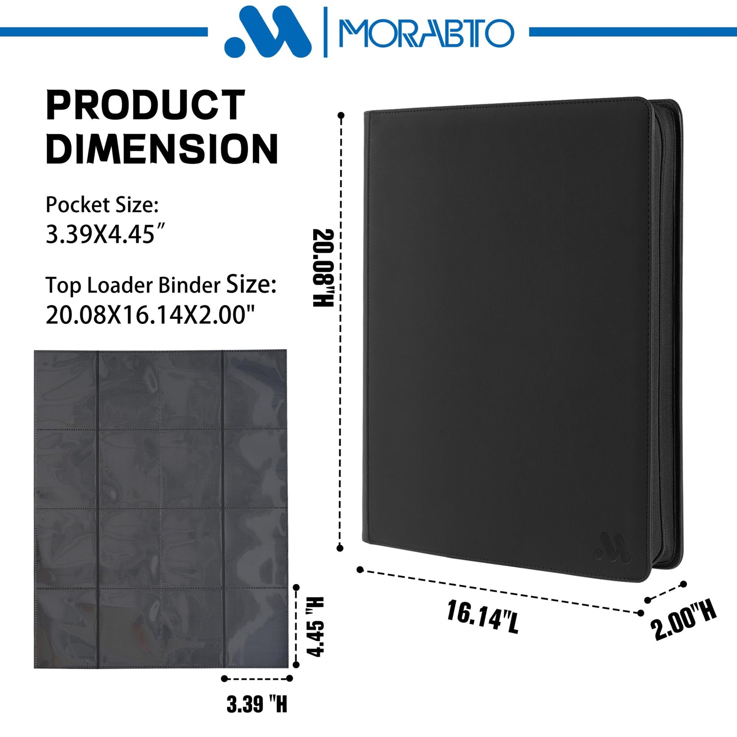 MORABTO Top Loader Binder, Holds 640 Top Loaders,16 Pocket Top Loader Binders for 3" x 4" Rigid Cards,Top Loader Card Binder for Hard Plastic Top Loaders -Black
