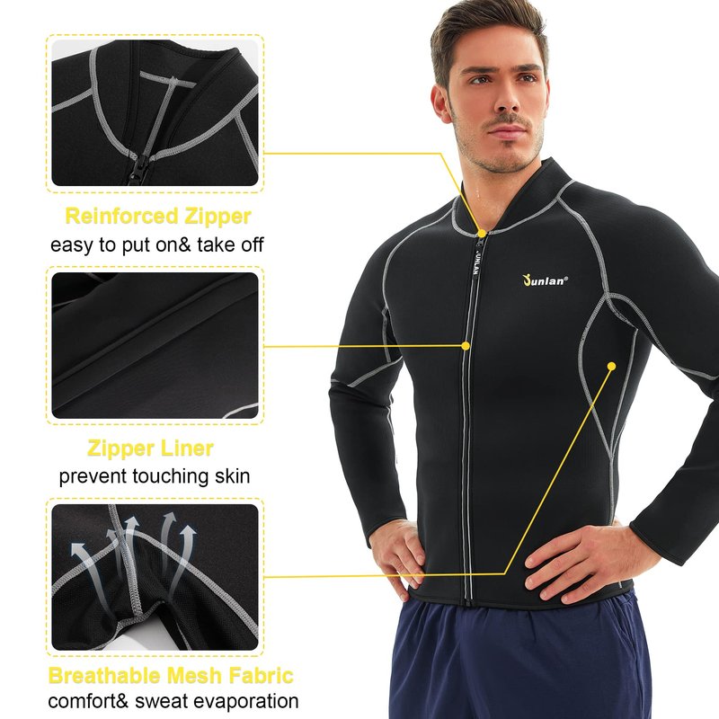 Mens Sweat Neoprene Weight Loss Sauna Suit Workout Shirt Body Shaper Fitness Jacket Gym Top Clothes Shapewear Long Sleeve for mens (Black, XL)