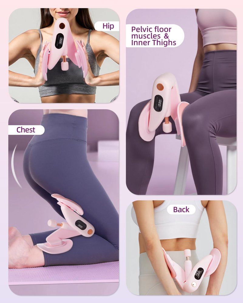 Mexlyca Thigh Trainer, Pelvic Floor Muscle Trainer Adjustable Resistance Inner Thigh Exerciser, Upgraded 360° LED, Kegel Trainer for Postpartum Rehabilitation 20LB Resistance Band