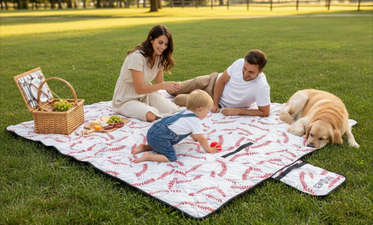 SEM LIFE Baseball Outdoor Stadium Blanket, Picnic Mat, X-Large 80 x 60 Inches, Reversible, Soft Fleece Lined, Baseball Games, Tournaments, Picnics, Gifts