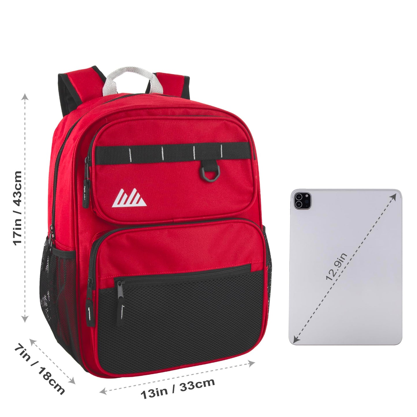 Summit Ridge Travel Backpack for Men and Women, Spacious Work Daypack with Water Bottle Pockets (Red)