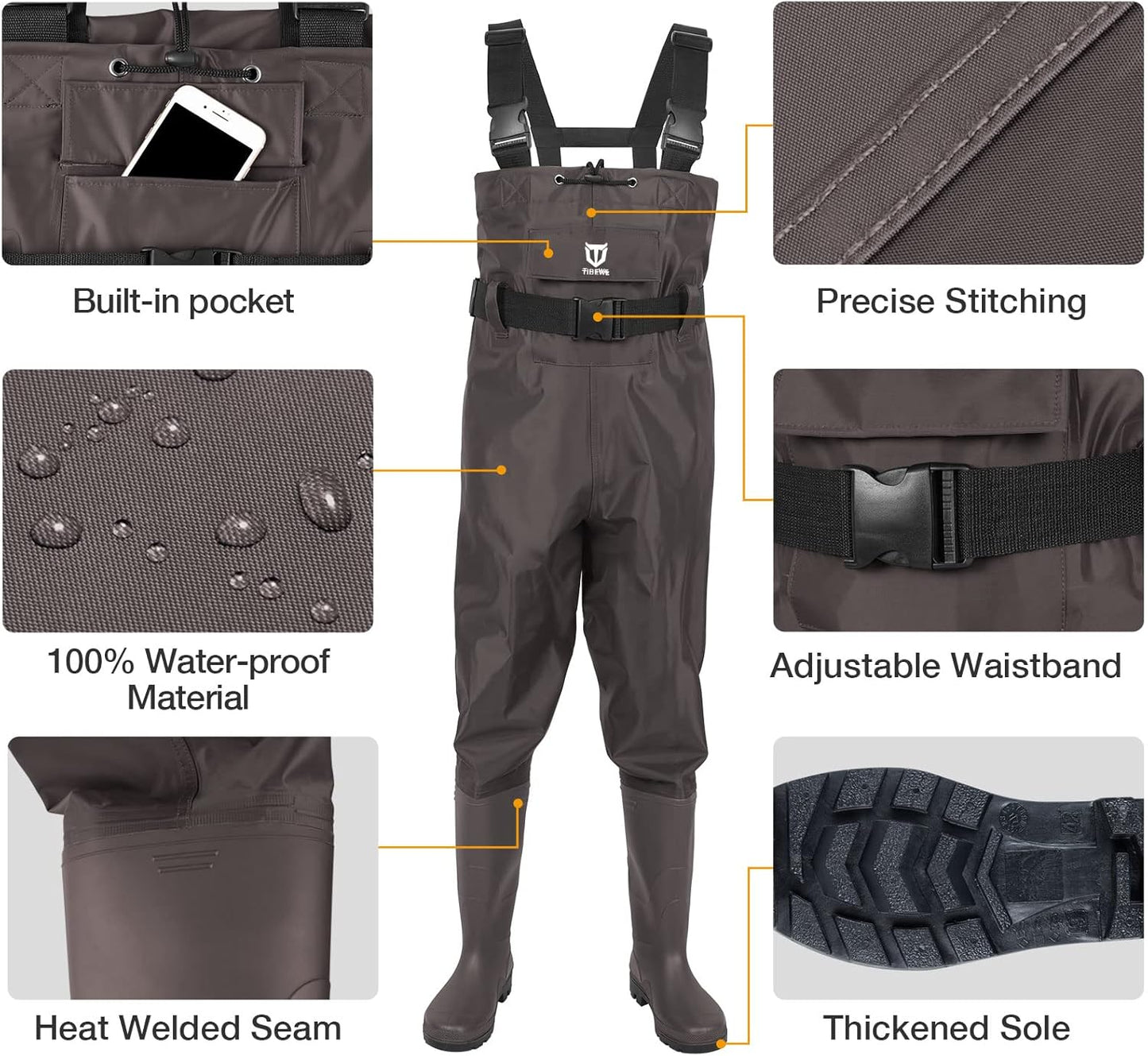 TIDEWE Bootfoot Chest Waders - Waterproof Fishing & Hunting Gear for Men & Women | Green/Brown