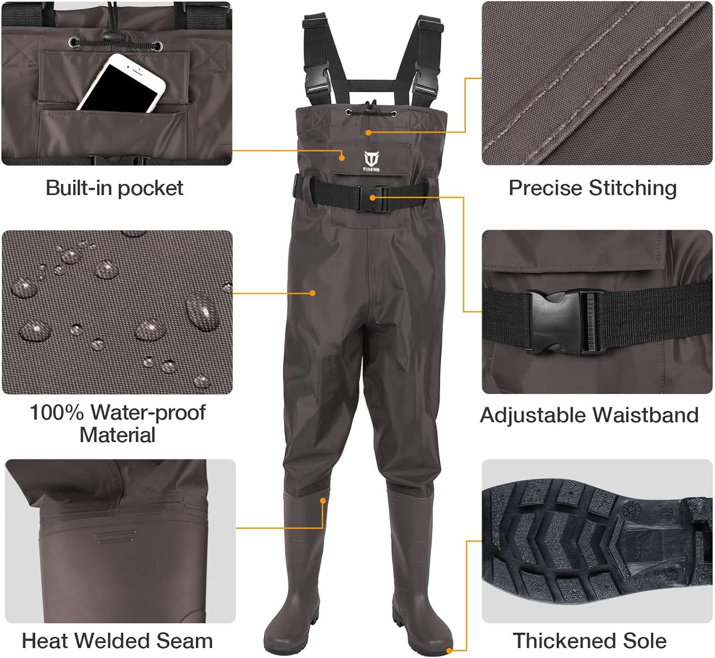 TIDEWE Bootfoot Chest Wader - Waterproof Fishing & Hunting Waders for Men & Women | Green/Brown, 2-Ply Nylon/PVC