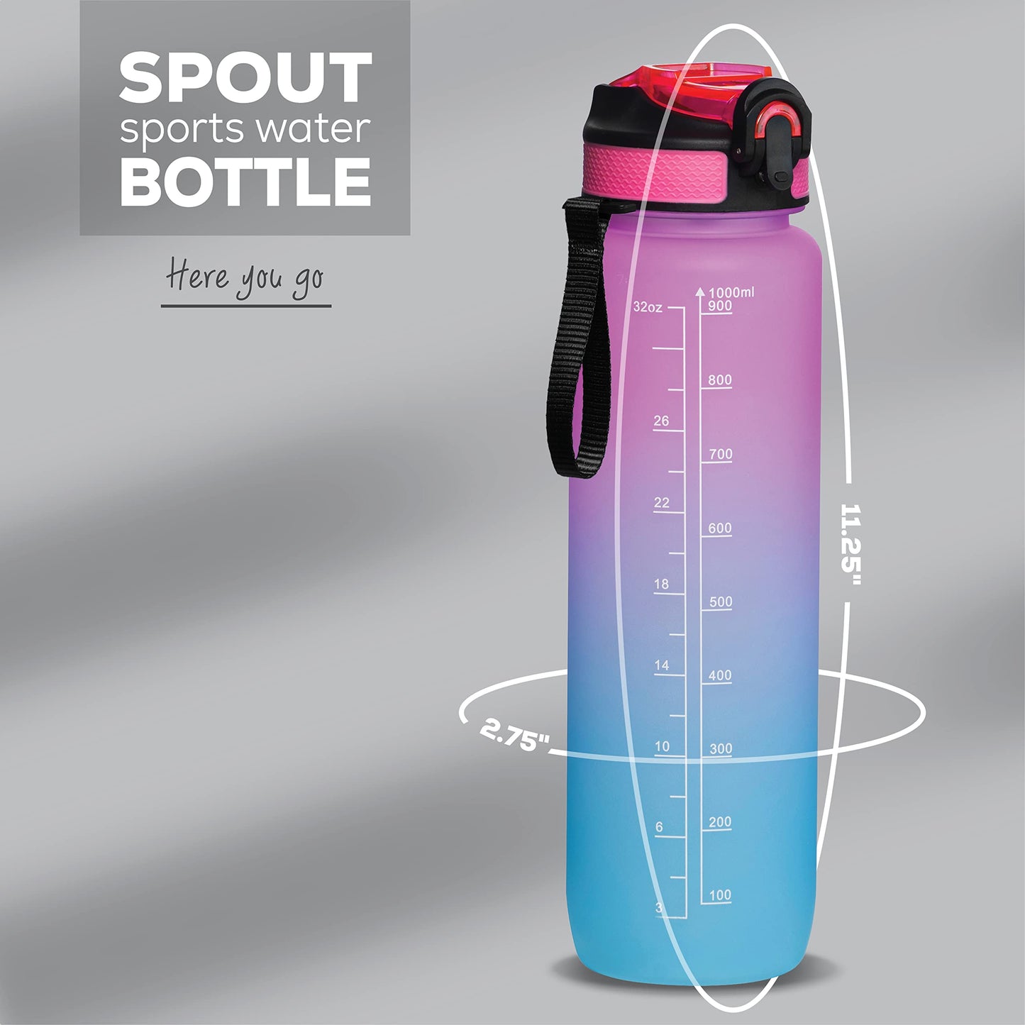 YOU GOT THIS LIVING Motivational Water Bottle with Time Marker, 32 oz Water Bottle, Sports Water Bottle with Spout, Achieve All-Day Hydration SpillProof, BPA FREE