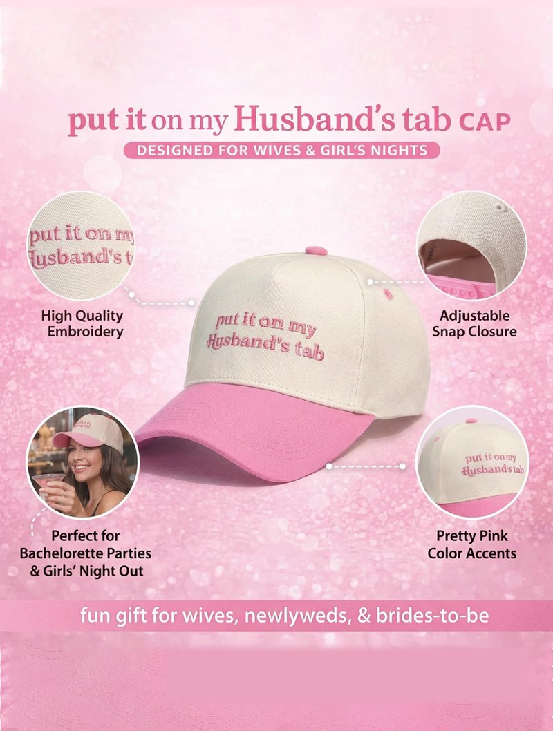 Valentine's Day Gifts for Wife Funny Hat for Women, Put It On My Husband's Tab Embroidered Baseball Cap, Cute Wife Gift in Blush Color,