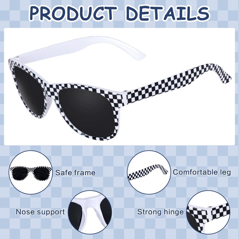 PLUVAVA 10 Pieces Race Car Sunglasses Plastic Black White Checker Sunglasses for Racing Theme Checkered Party Favors Summer Pool Beach (10 PCS)