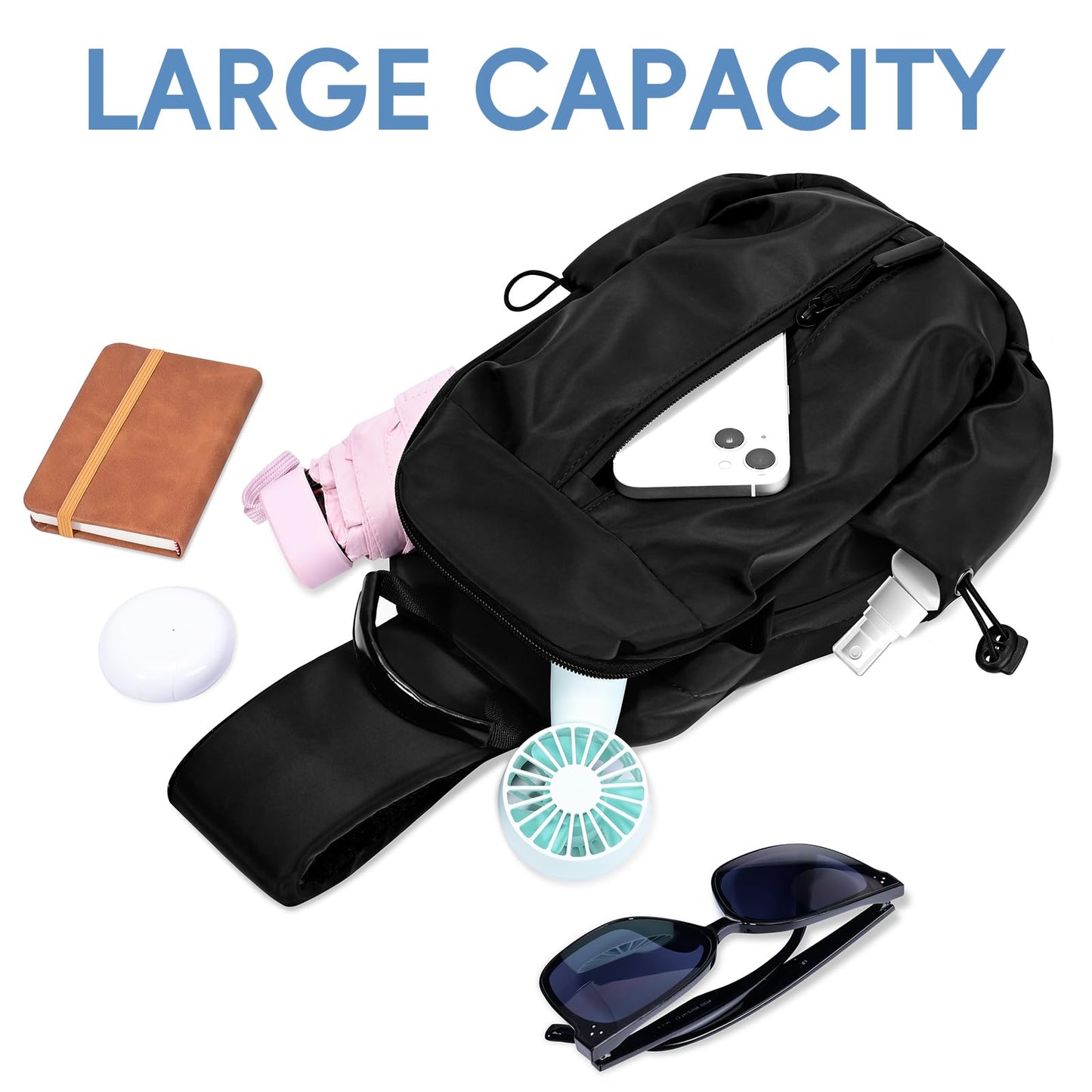 Crossbody Sling Bag for Women Men, Nylon Small Sling Backpack Chest Bag Cross Body Bag Hiking Travel Outdoor USB Charger Port