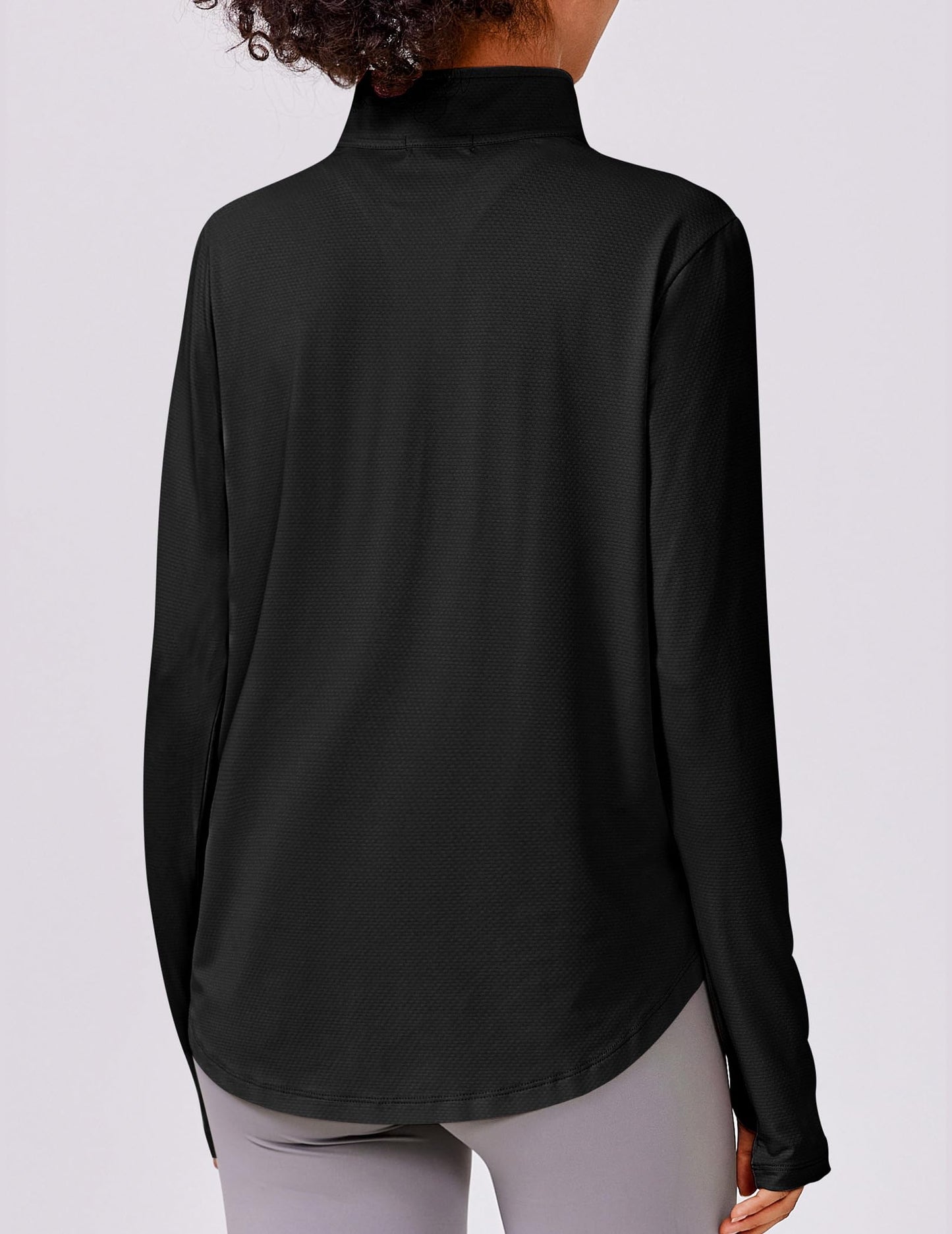 PINSPARK Womens UPF 50+ Sun Shirts Quick Dry Quarter Zip Pullover Long Sleeve Workout Running Golf Beach Tops Loose Fit,Black M
