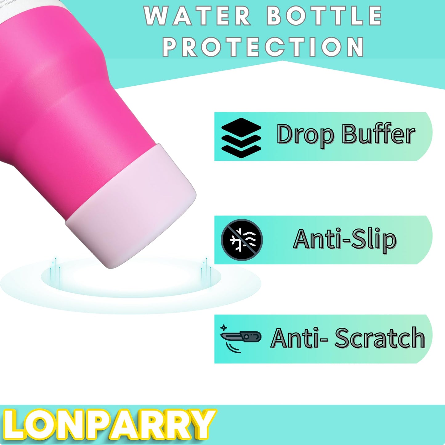 LONPARRY 2-Pack Boot for Stanley Tumbler 40 30 oz Bottom Sleeve Protector for Stanley Cup Quencher IceFlow Silicone Sleeve for Stanley Bottom Anti-Slip Sleeve Clear Smoke Pink