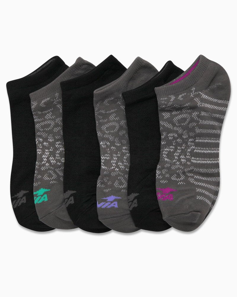 Avia Womens Low Cut Socks - 6 Pack Cushioned Performance Stretch Moisture Wicking Athletic No Show Socks for Women (4-12), Size 4-9, Gray/Black