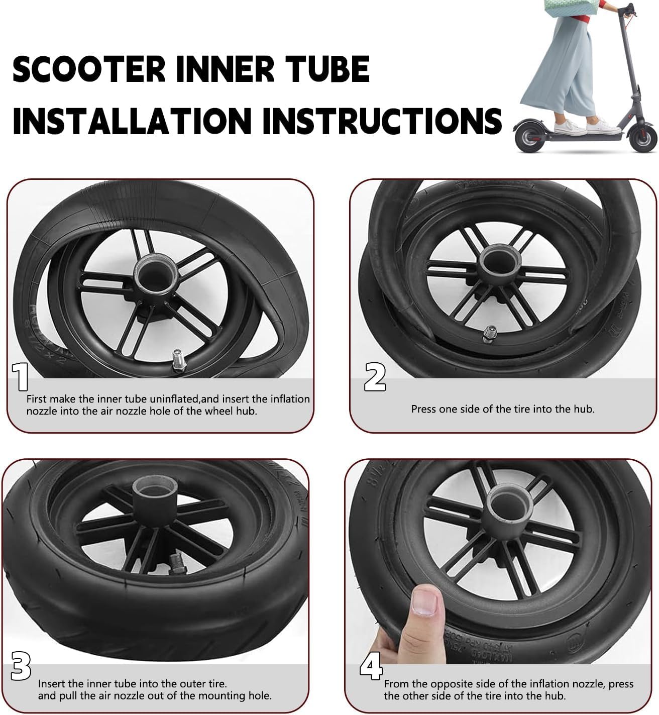 50/75-6.1 scooter tire Replacement, 8.5 Inch Tire and Tube Set,8 1/2×2 Tire and Inner Tubes, for Gotrax Gxl V2/Xiaomi M365/Pro/1S Electric Scooter [Non-Slip] [Shockproof]