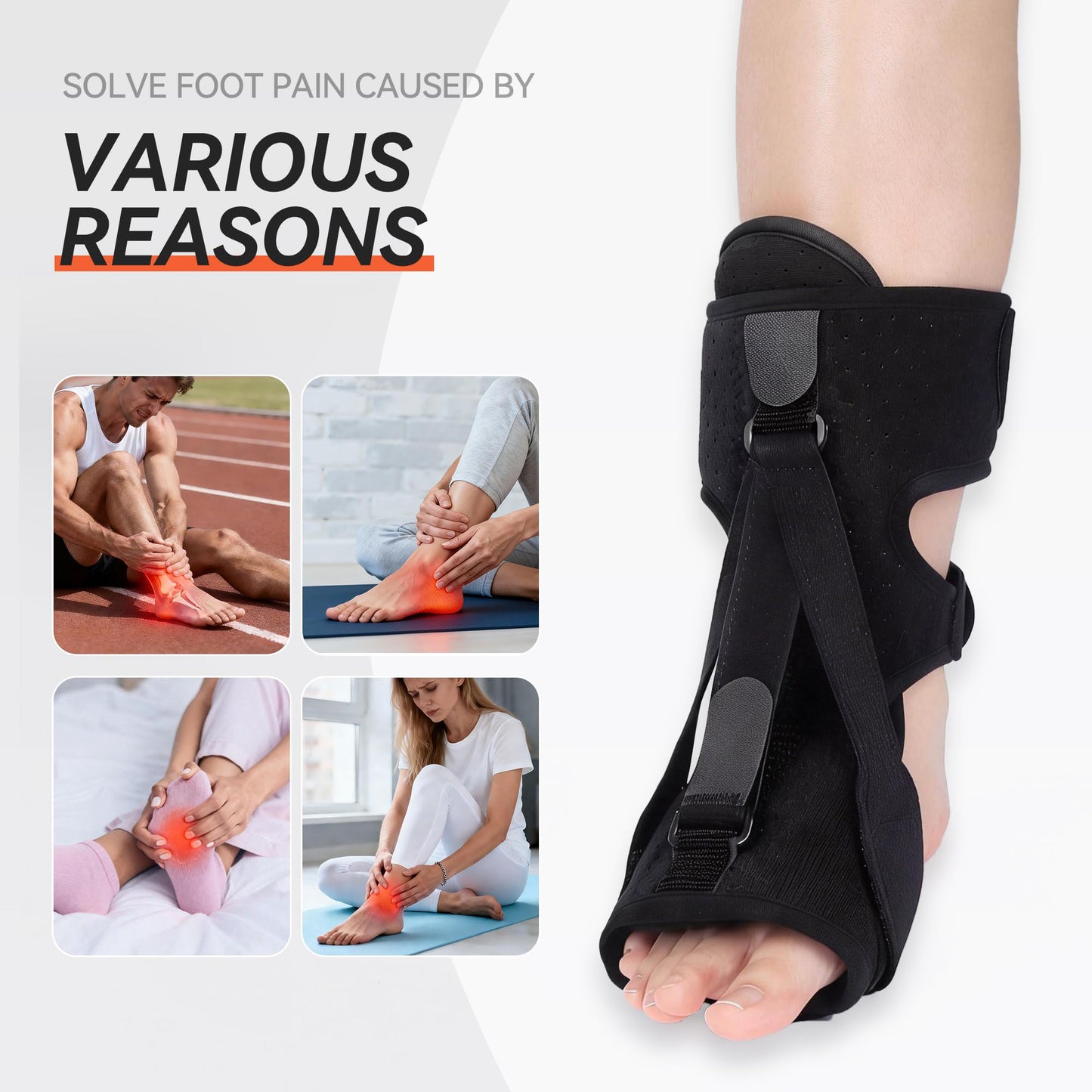 Tongdayi Upgrade Plantar Fasciitis Night Splint and Brace,plantar fasciitis relief with Soft Memory Foam Pad,achilles tendonitis brace for Women & Men,with Massage Ball for Tension Relief,Arch Pain, Heel Spur, Foot-drop and Achilles Tendonitis (Black)