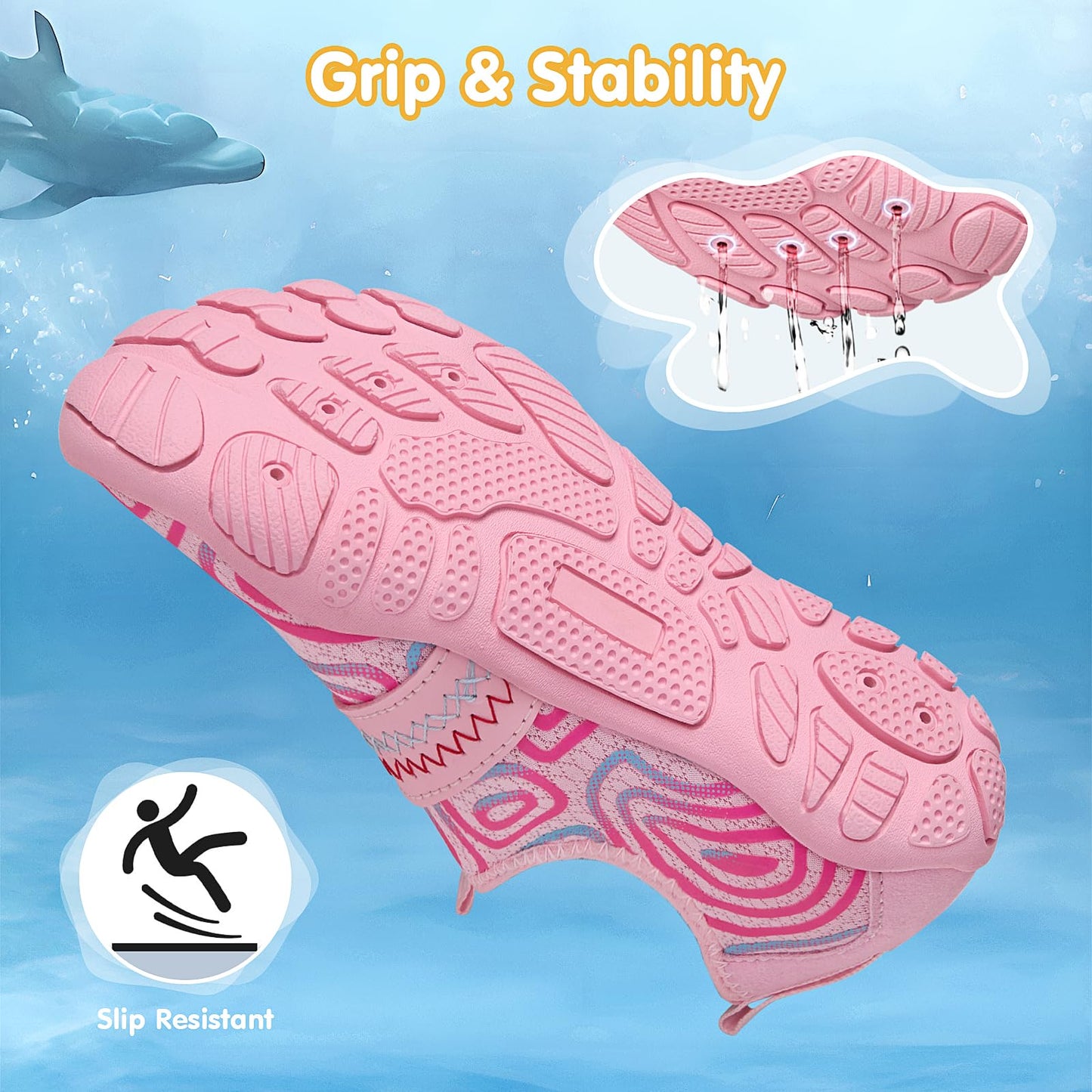 ATHMILE Kids Water Shoes Boys Girls Water Shoes Quick Dry Barefoot Beach Sports Swim Pool Summer Shoes 3 Big Kid Pink Line