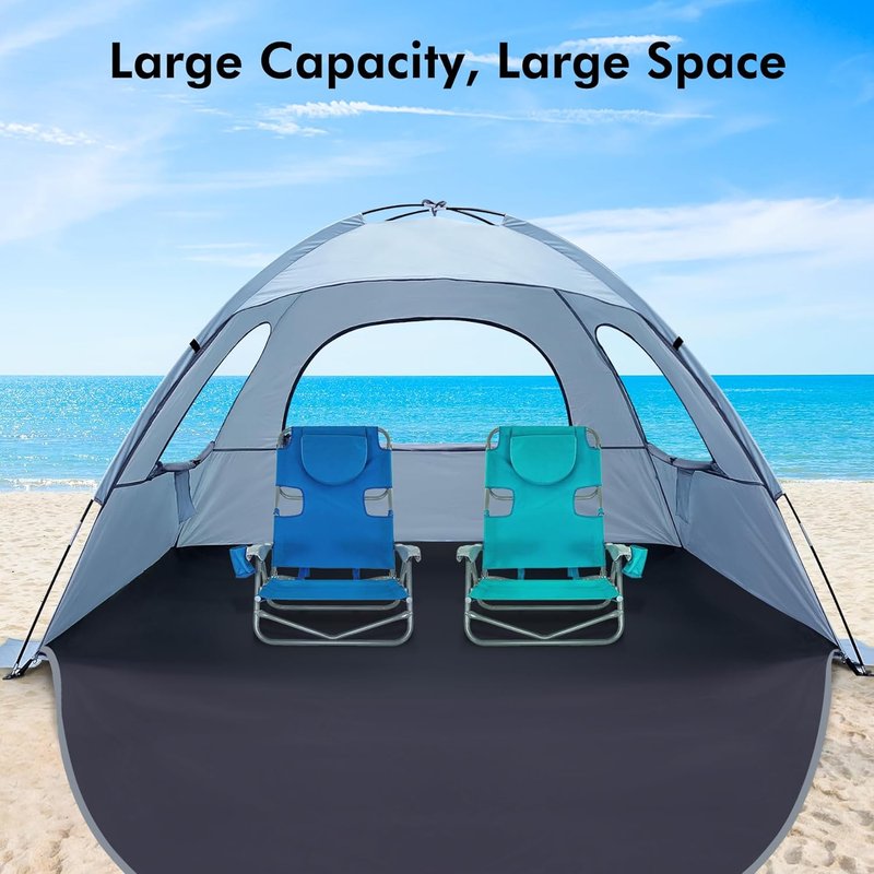 Beach Tent - Anti-UV Portable Sun Shade Shelter for 3-8 People | Extendable Floor, 3 Mesh Windows, Carrying Bag Included