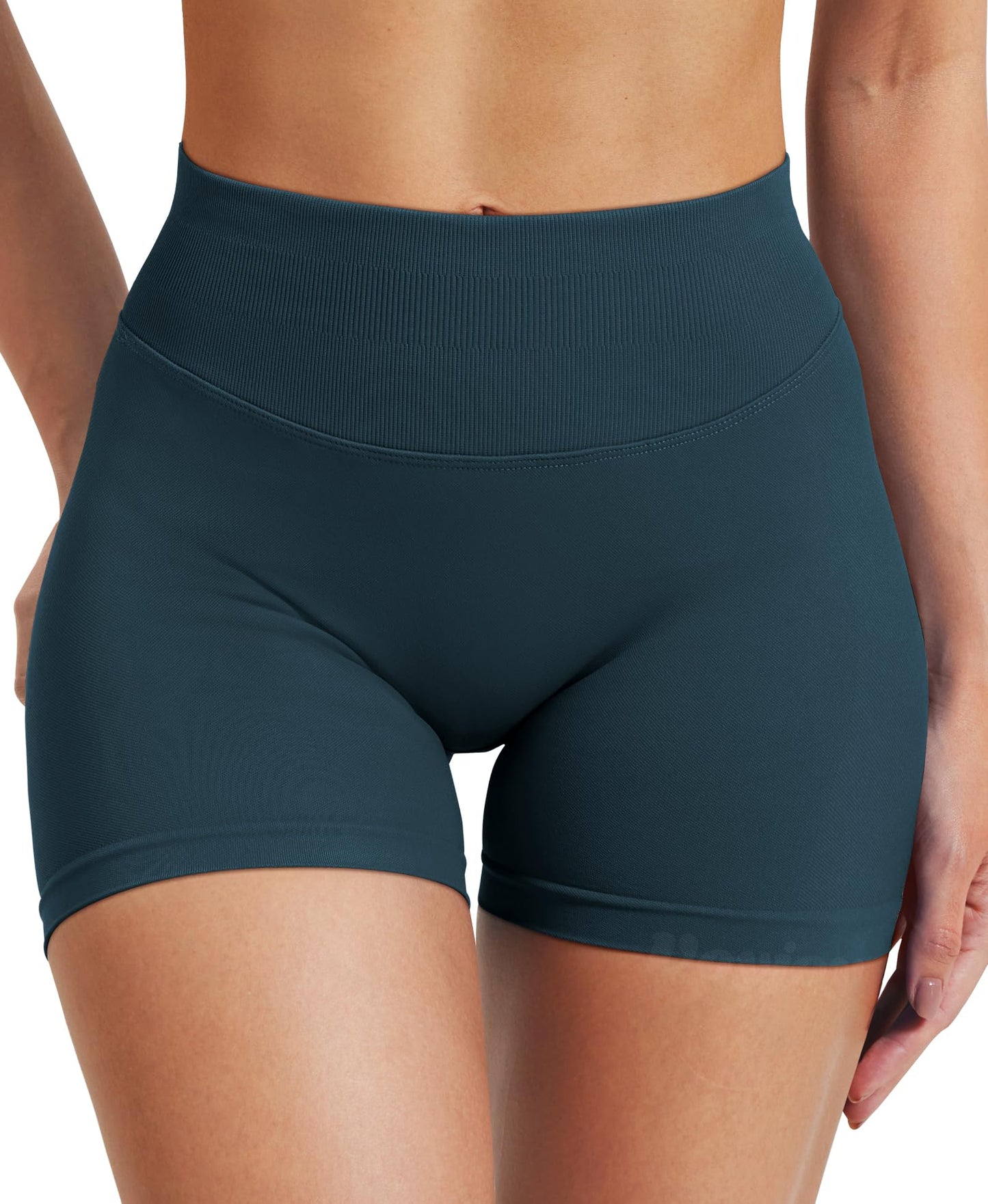 VOYJOY Women Workout Impact Shorts 2.5"/ 3.6"/ 4.5"/ 6" Scrunch Butt Lifting Gym Seamless Booty Biker Shorts Navy Green