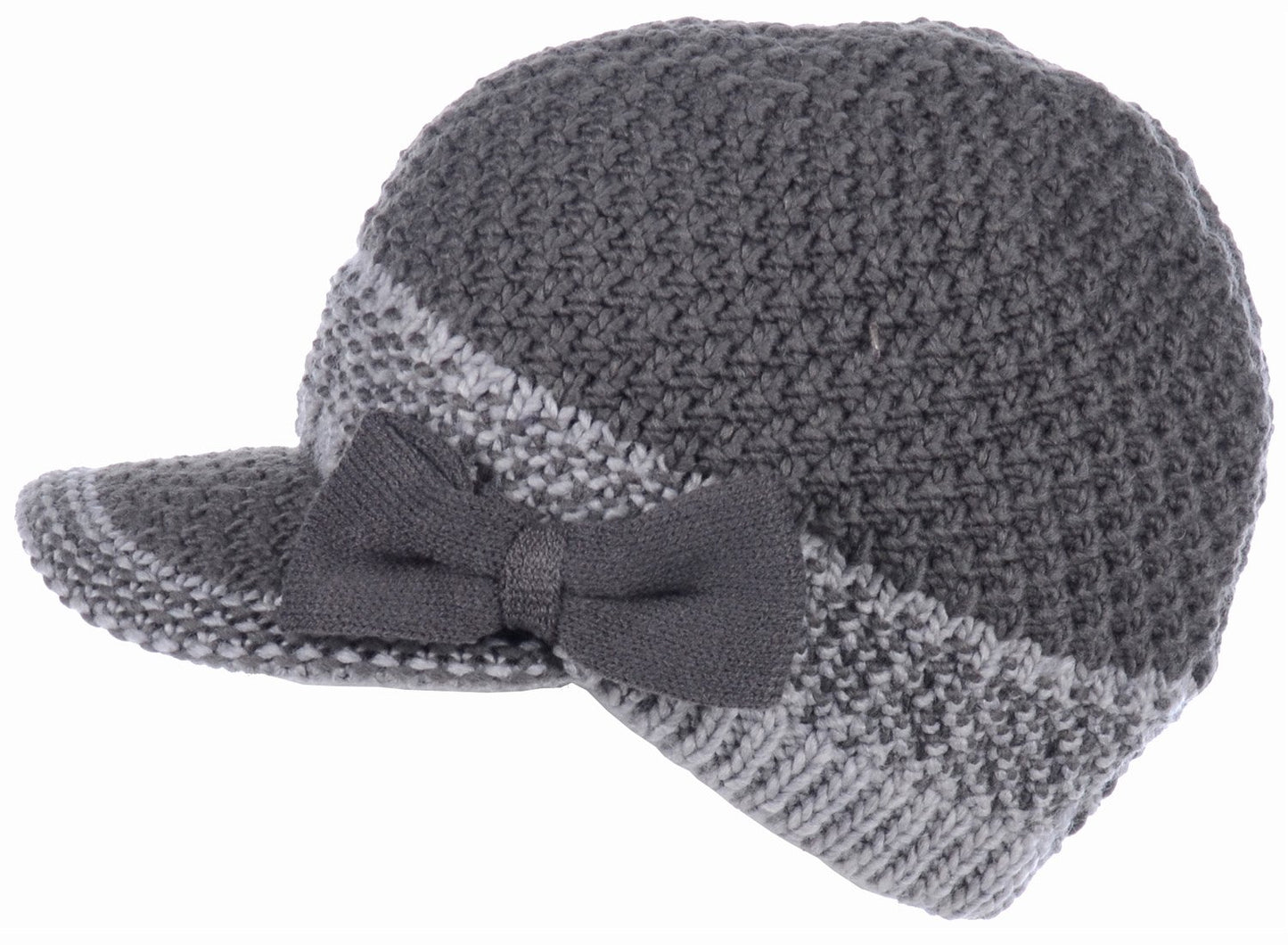 BYOS Womens Winter Warm Fleece Lined Knitted Beret Beanie Hat Cap w/Visor Peak (Dk.Gray Bow)