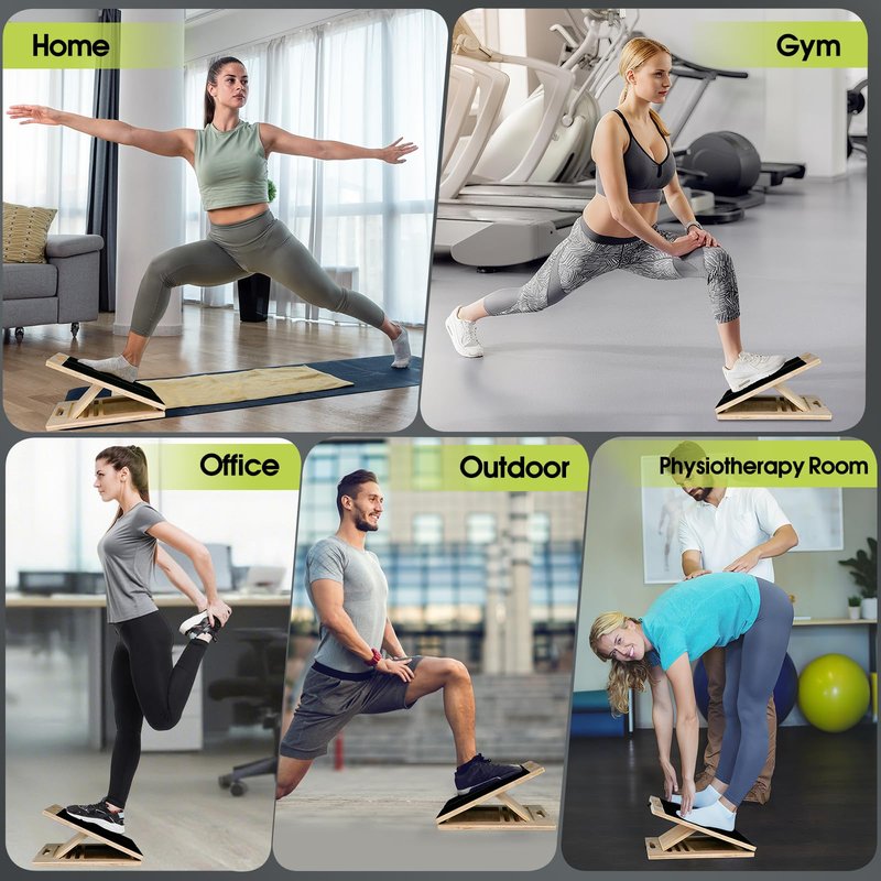 Portable Slant Board for Calf Stretching, 350 Lbs Weight Capacity, Adjustable Wooden Incline Board for Calf Stretcher, Physical Therapy Equipment for Leg, Knees, Heel, Ankle (Black)