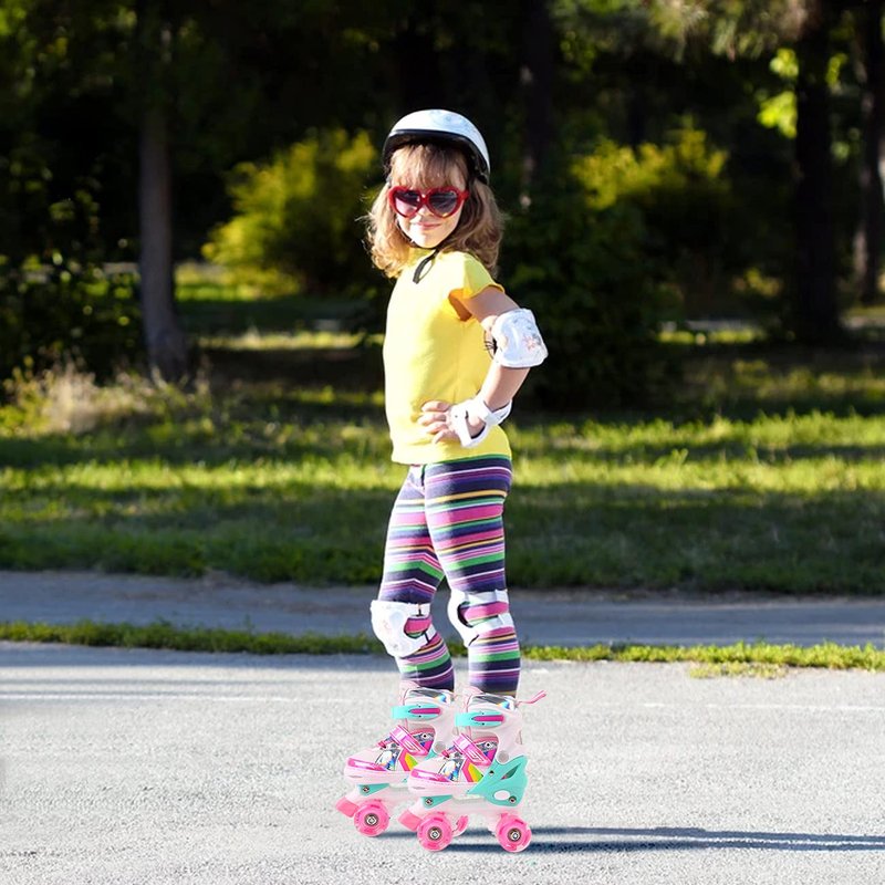 Ceestyle Rainbow Adjustable Light Up Roller Skates for Girls Boys,All Wheels of Skates Shine, Safe Fun Illuminating for Kids,Medium